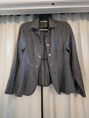 Tailored Herringbone Notch-Collar Blazer - Gray